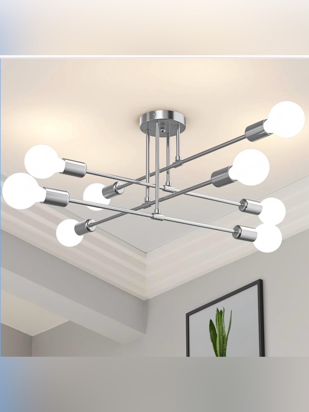32" Modern Sputnik Chandelier,8-Light Ceiling Lights Fixture Silver
Glossy Silve